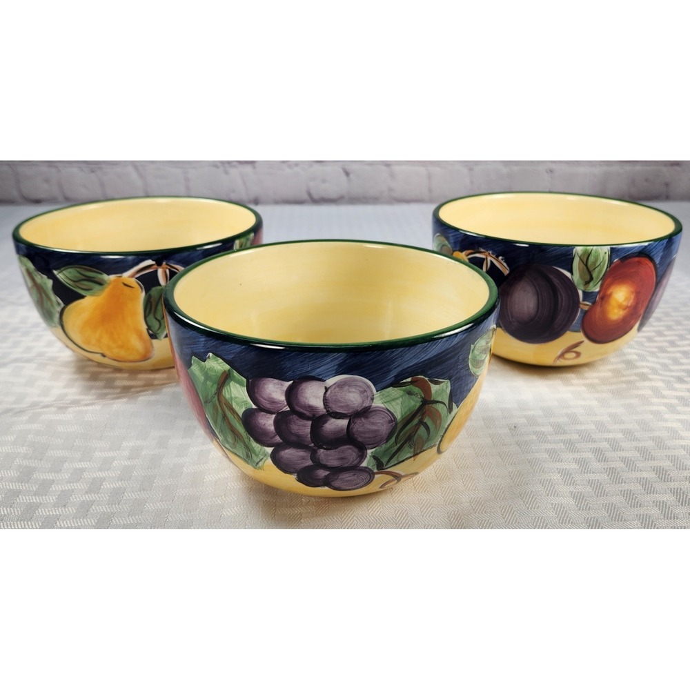 Amelia Soup Cereal Bowls Set Of 3 Grapes Apples Pears Hand Painted Colormate